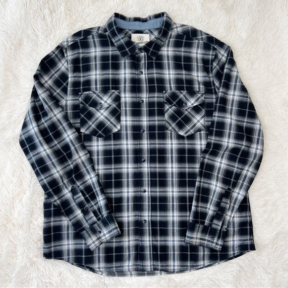 Roebuck & Co plaid Western shirt men’s black grey white blue snap button… - Picture 11 of 11